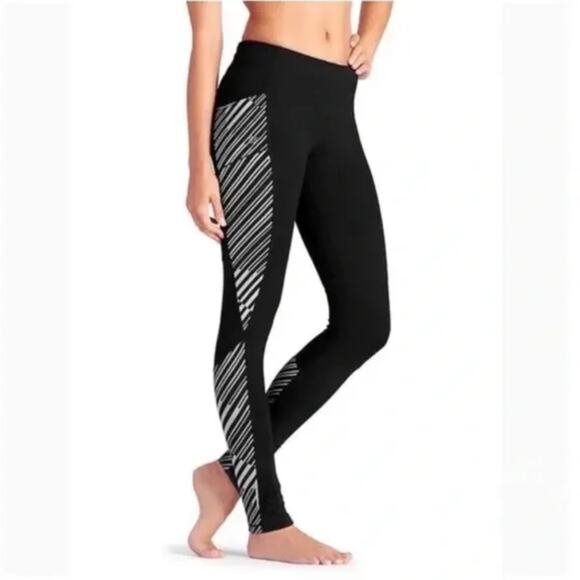Athleta Women's Sting Be Free Tight‎ Legging Black White Back Zip Pocket Small - Picture 1 of 13